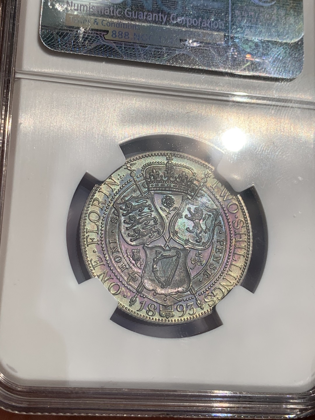 《竞宝斋》第48场-本周日，周一2场连拍（全场不限金额包邮） NGC-PF63 双面五彩 英国 1893年维多利亚女王精制弗洛林银币