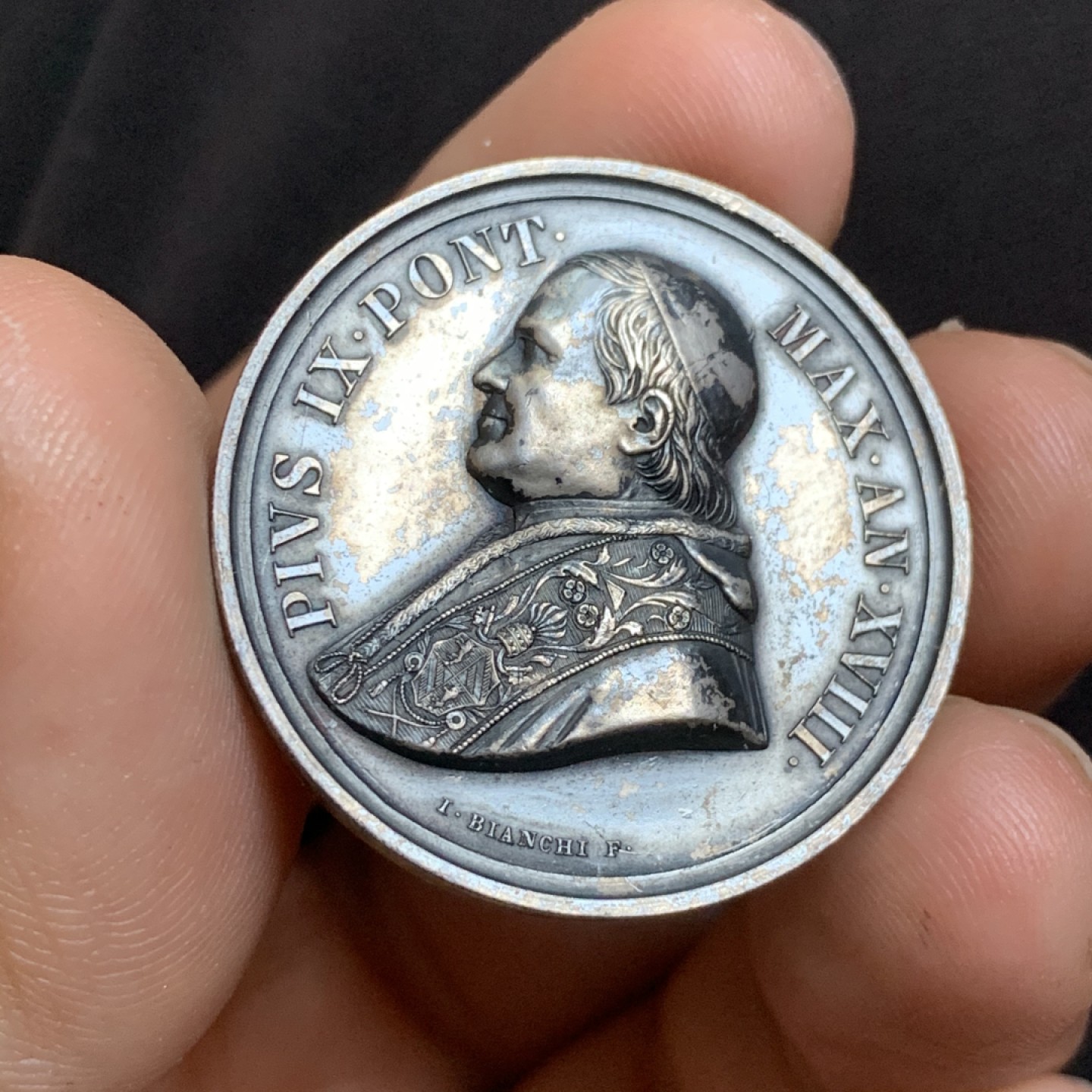 《竞宝斋》第48场-本周日，周一2场连拍（全场不限金额包邮） 梵蒂冈 庇护九世 银章 一枚 15.9克 32.4mm直径