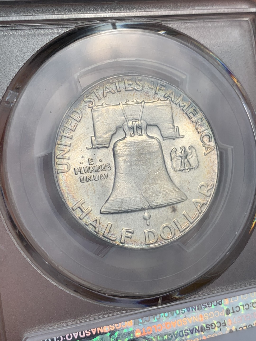 《竞宝斋》第48场-本周日，周一2场连拍（全场不限金额包邮） PCGS-MS63 美国 富兰克林50分 原光五彩 非常漂亮