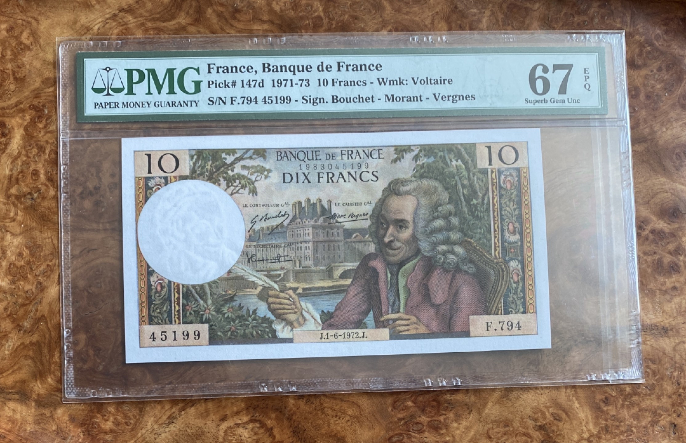 Chase Auction 第7期 - - 中外纸币、硬币、民国钞联拍！ 1971年法国10法郎，PMG67分，哲学家伏尔泰！