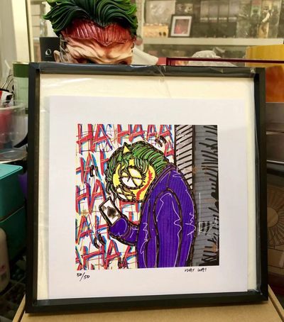 零元拍：歪歪亲笔签名 OWSON系列限量插画复制画《小丑》，尺寸约22/22厘米，拍品不含镜框 - 零元拍：歪歪亲笔签名 OWSON系列限量插画复制画《小丑》，尺寸约22/22厘米，拍品不含镜框