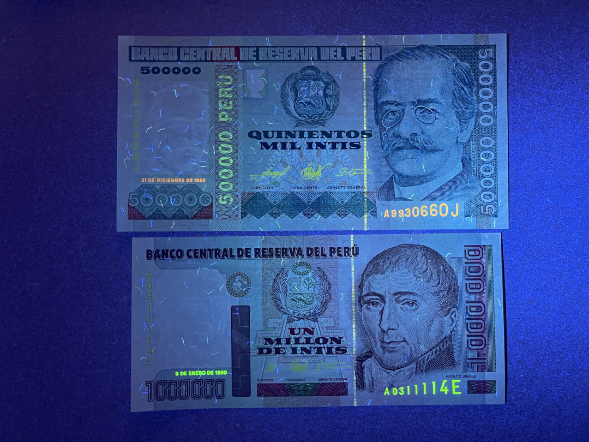 《张总收藏》55期——外币靓号 秘鲁50万、100万2张 UNC 1989年版