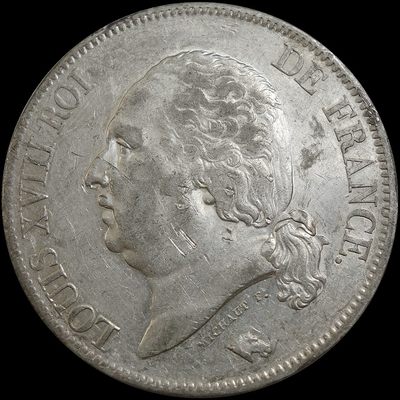【雨安收藏】第010期 世界各国币章 0元起 晚上7:30 - 世界France	法国5法郎1822年W版路易十八