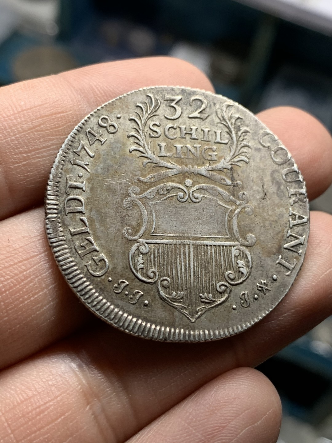 《竞宝斋》第49场-本周日，周一2场连拍（全场不限金额包邮） 德国 1748年 吕贝克 自由市 32先令 大银币 原味包浆 状态不错