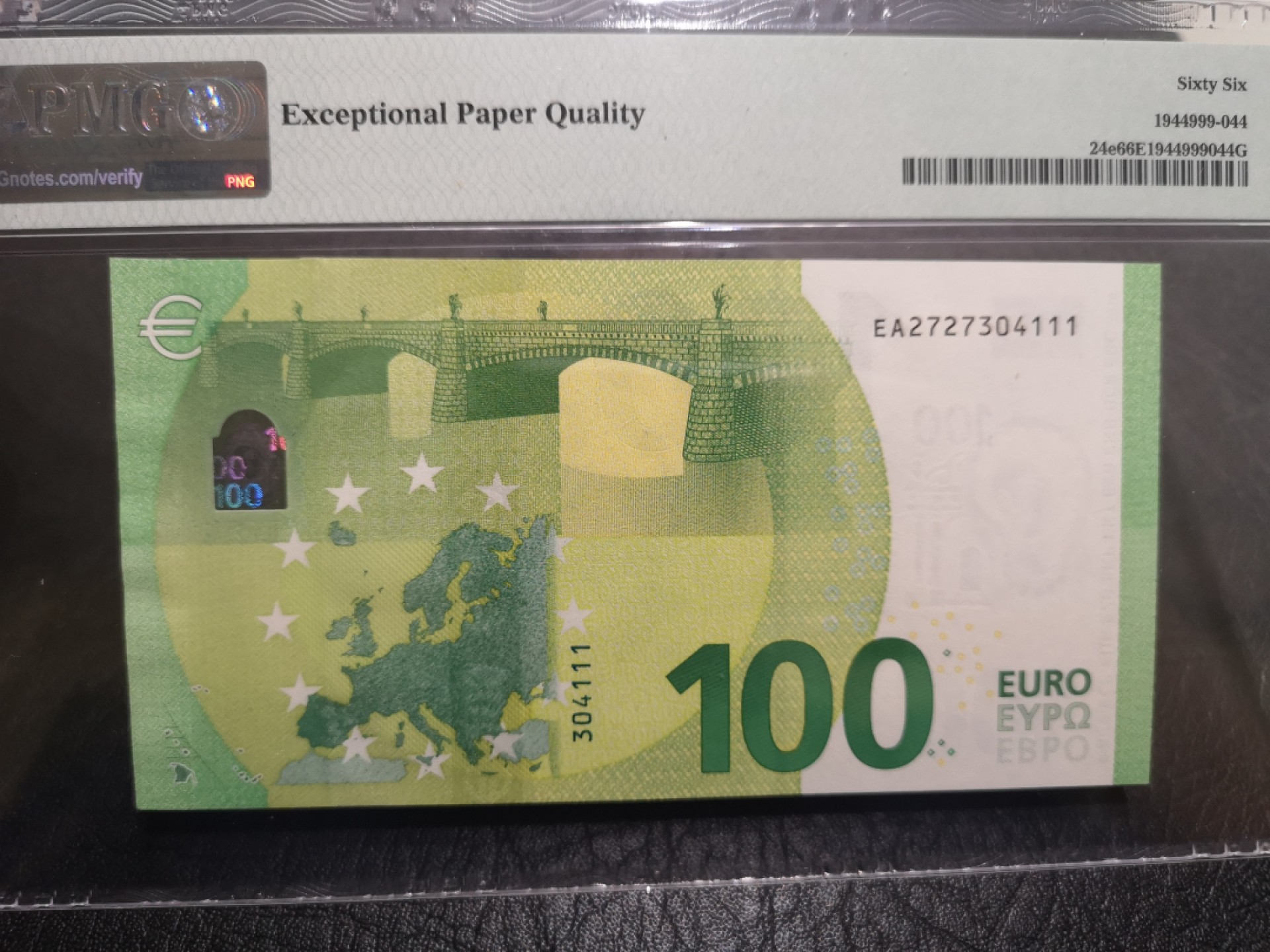 《外钞收藏家》第一百七十五期拍卖 2019年100欧元 PMG66 豹子号111 法国版