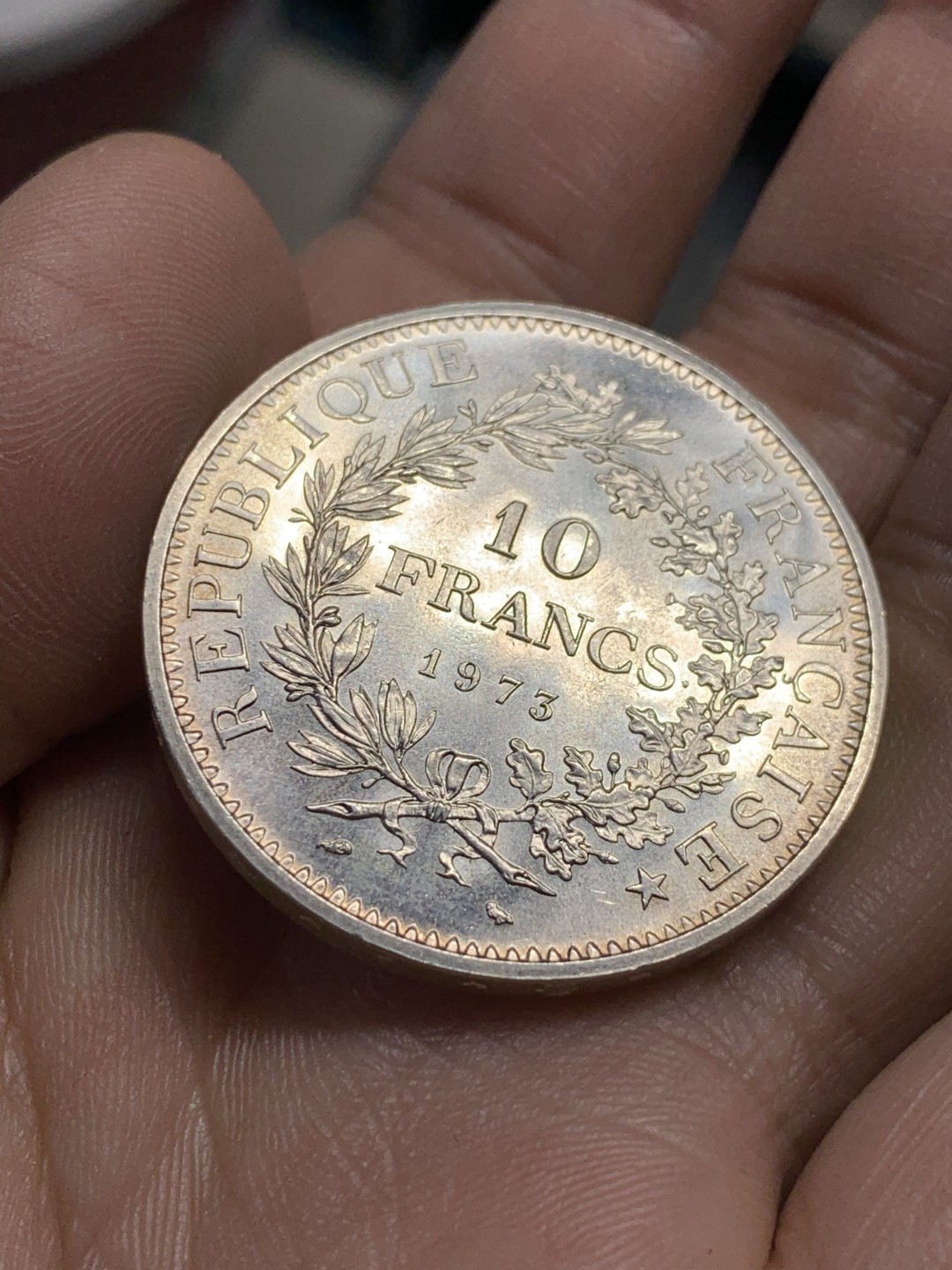 《竞宝斋》第49场-本周日，周一2场连拍（全场不限金额包邮） 法国 1973年 大力神 10法郎 大银币 此版里最稀少的年份 BU状态