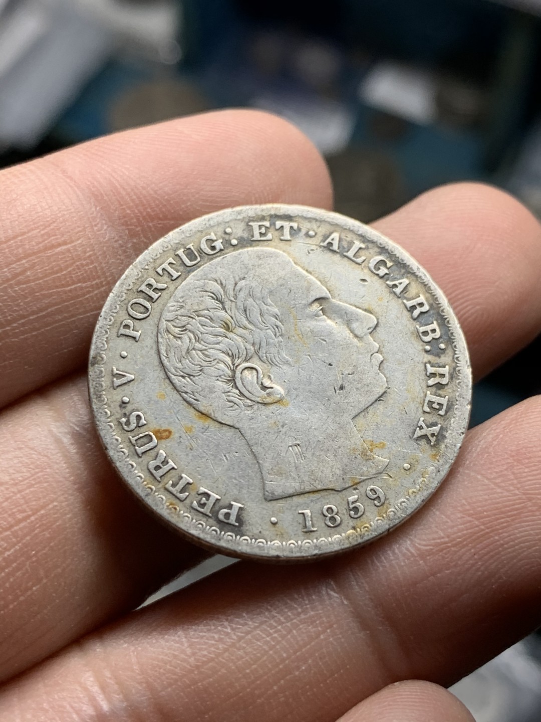 《竞宝斋》第49场-本周日，周一2场连拍（全场不限金额包邮） 1859年葡萄牙佩德罗五世500瑞斯银币 少见品种