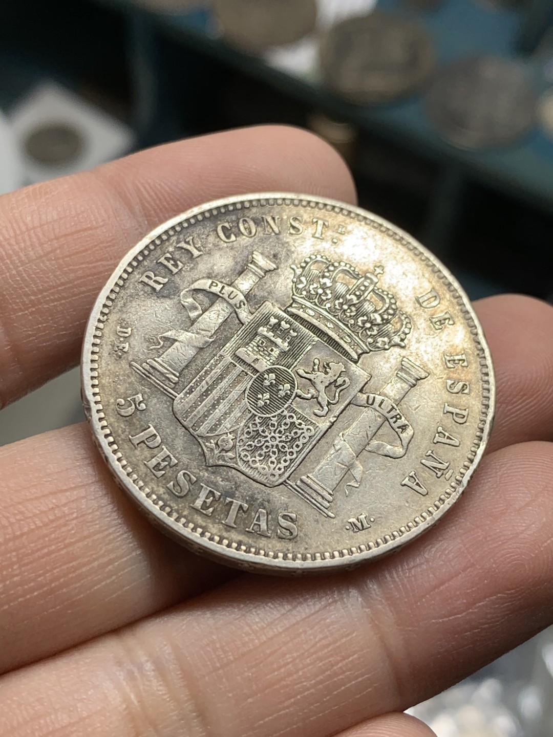 《竞宝斋》第49场-本周日，周一2场连拍（全场不限金额包邮） 1878年西班牙阿方索十二世5比塞塔大银币