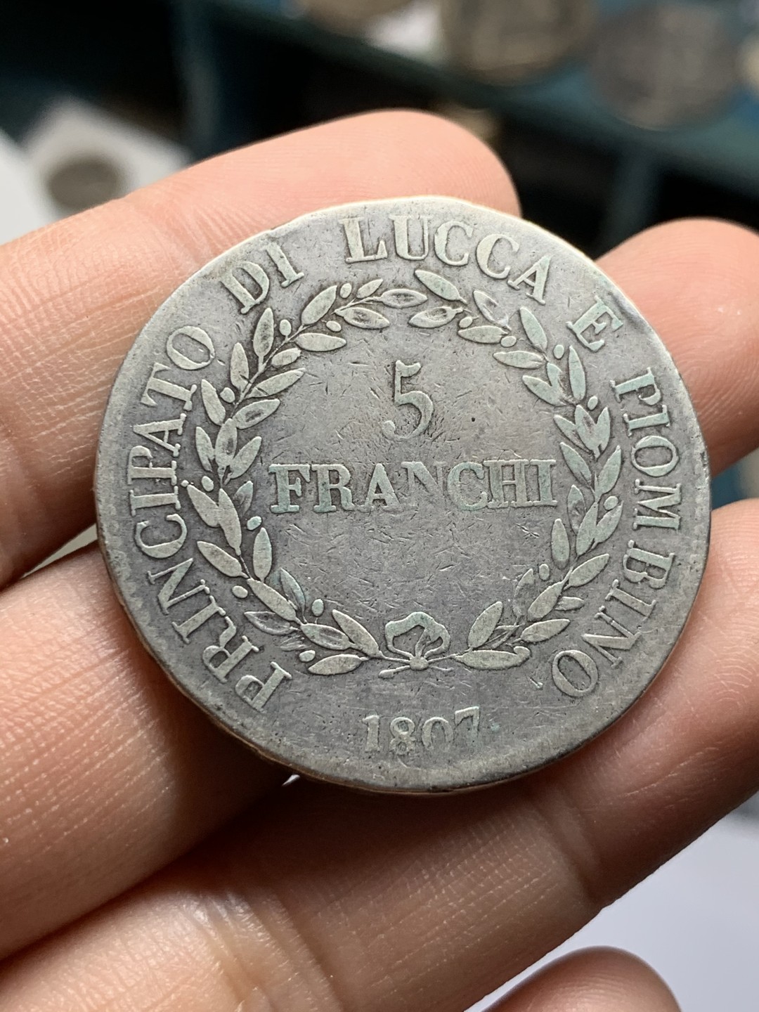 《竞宝斋》第49场-本周日，周一2场连拍（全场不限金额包邮） 意大利 卢卡 1807年 埃莉萨波拿巴 5法郎 大银币 少见品种