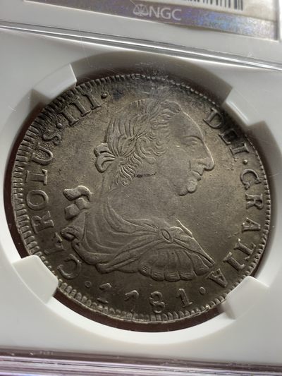 NGC AU58 原味深打 玻利维亚 1781年 卡三 双柱 大银币 现在MS普通都是1W+的了