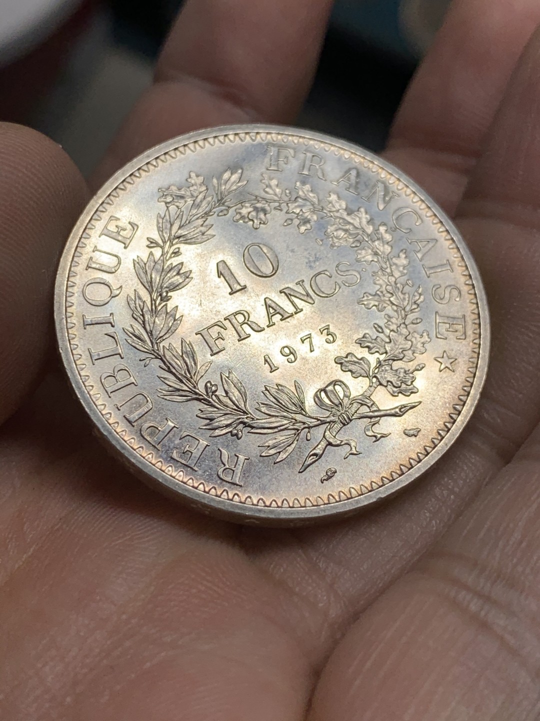 《竞宝斋》第49场-本周日，周一2场连拍（全场不限金额包邮） 法国 1973年 大力神 10法郎 大银币 此版里最稀少的年份 BU状态