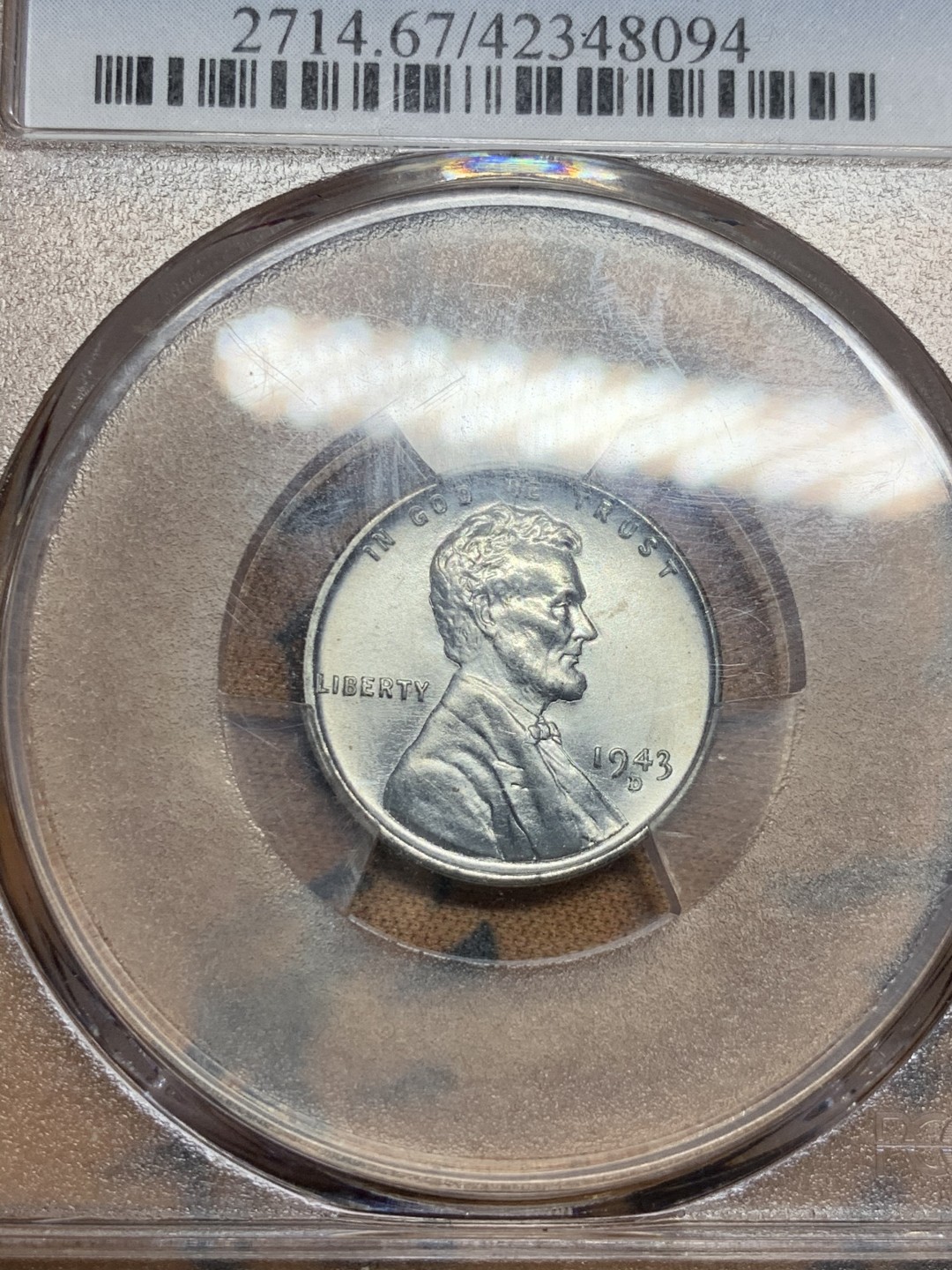 《竞宝斋》第49场-本周日，周一2场连拍（全场不限金额包邮） PCGS MS67 美国 林肯铁币1美分 因二战 只发行1943年一年 美币经典品种 因为二战流通 所见多为通货 高分少见 N盒MS65在竞宝斋最近拍卖中430元成交