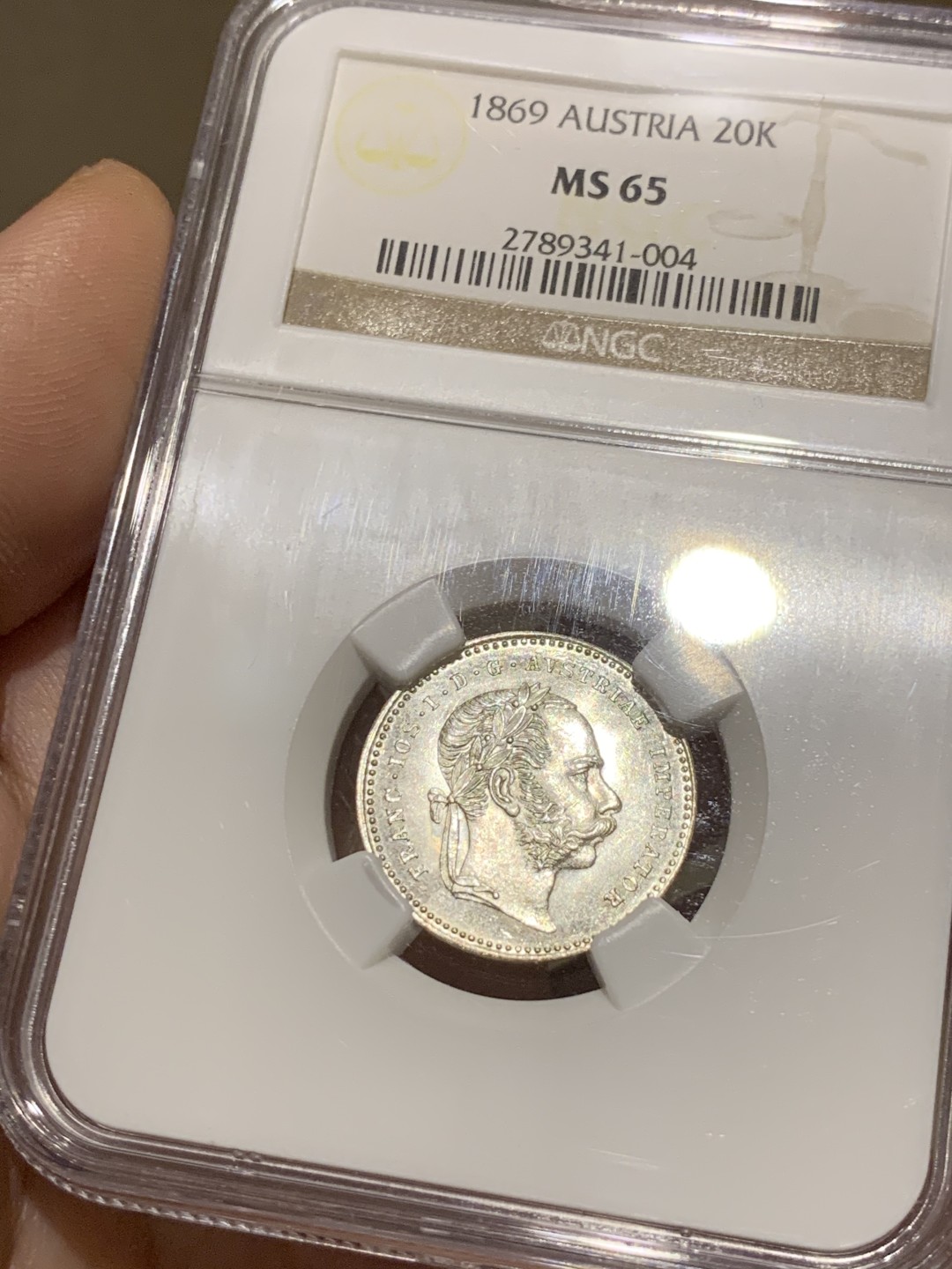 《竞宝斋》第49场-本周日，周一2场连拍（全场不限金额包邮） NGC-MS65 奥匈帝国-1869-弗朗茨一世-20克洛泽