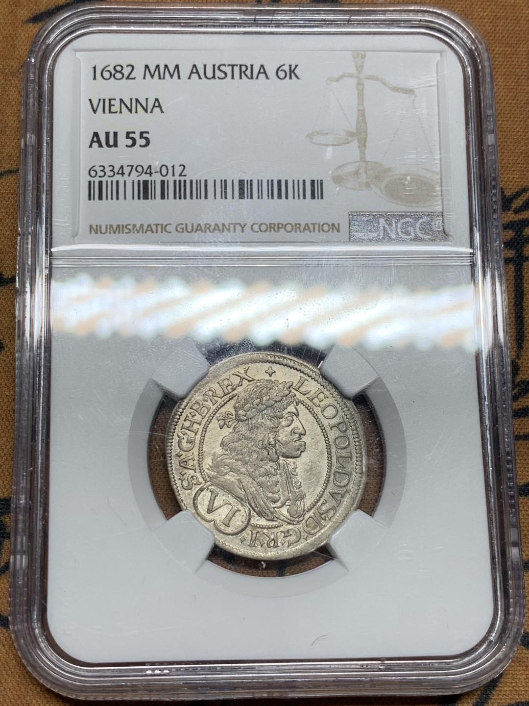 《竞宝斋》第49场-本周日，周一2场连拍（全场不限金额包邮） Ngc- Au55 1682 MM 奥地利 维也纳造币厂 6克洛泽 