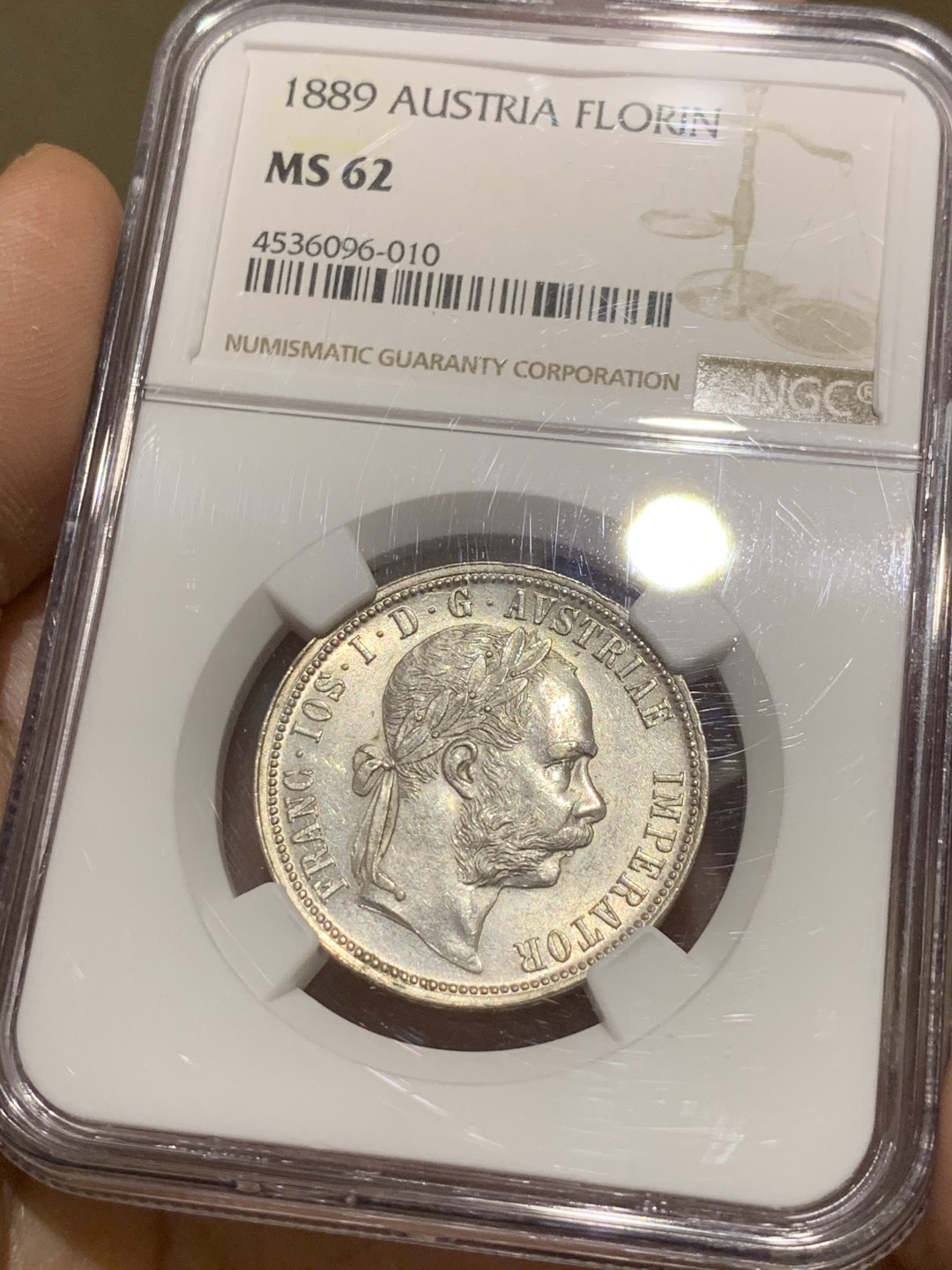 《竞宝斋》第49场-本周日，周一2场连拍（全场不限金额包邮） NGC-MS62 奥匈帝国-1889-弗朗茨一世-弗洛林