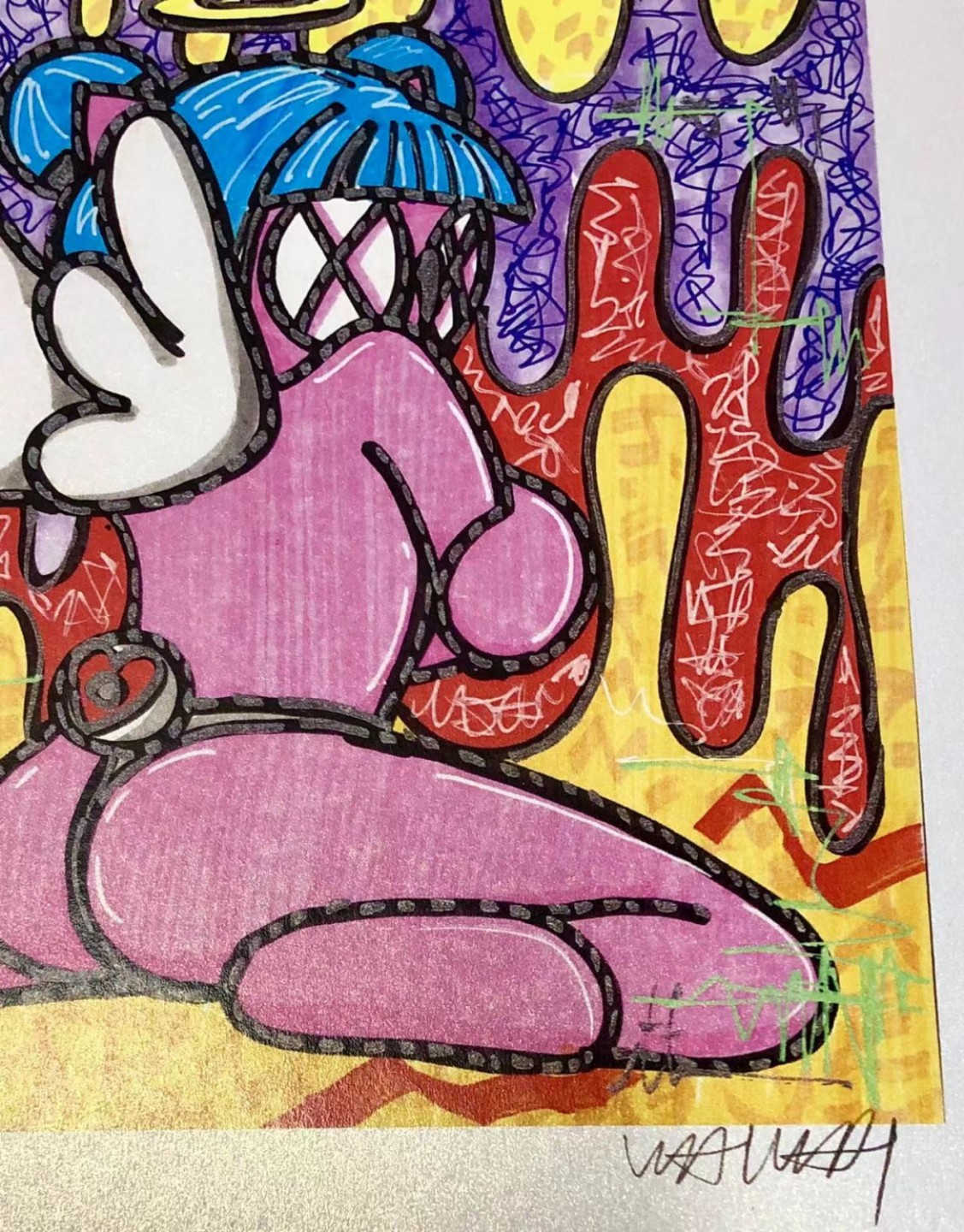零元拍：歪歪亲笔签名 OWSON系列限量插画复制画《天使》，尺寸约22/22厘米，拍品不含镜框