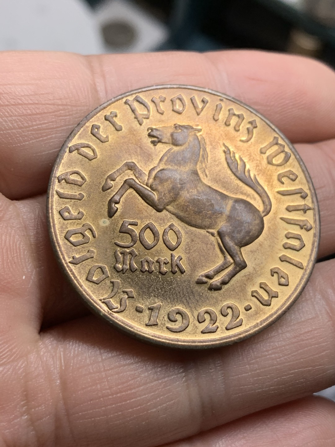 《竞宝斋》第49场-本周日，周一2场连拍（全场不限金额包邮） 德国威斯特伐利亚1922年男头大马币100、500马克铜币一对