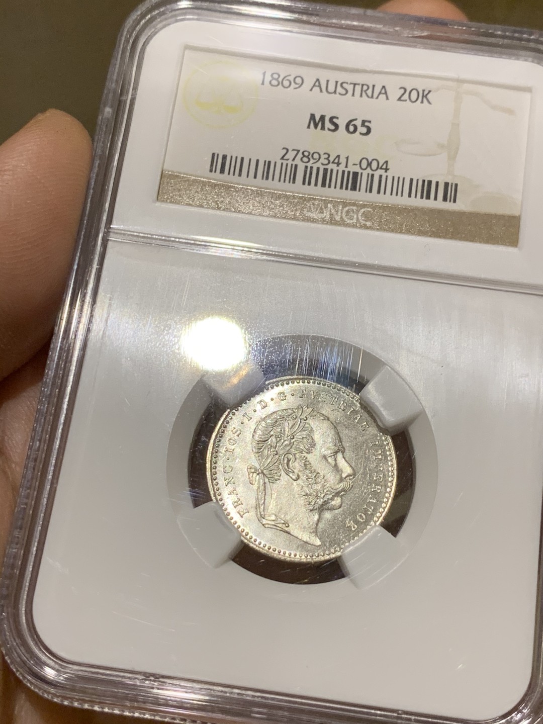 《竞宝斋》第49场-本周日，周一2场连拍（全场不限金额包邮） NGC-MS65 奥匈帝国-1869-弗朗茨一世-20克洛泽