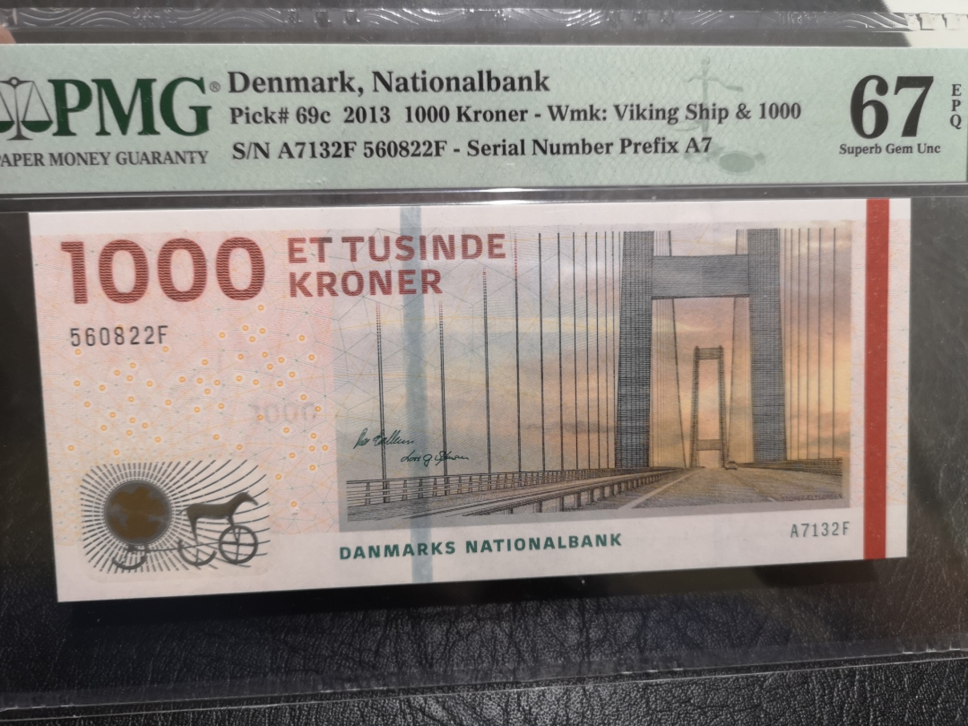 《外钞收藏家》第一百七十五期拍卖 2013年丹麦桥版1000克朗 PMG67
