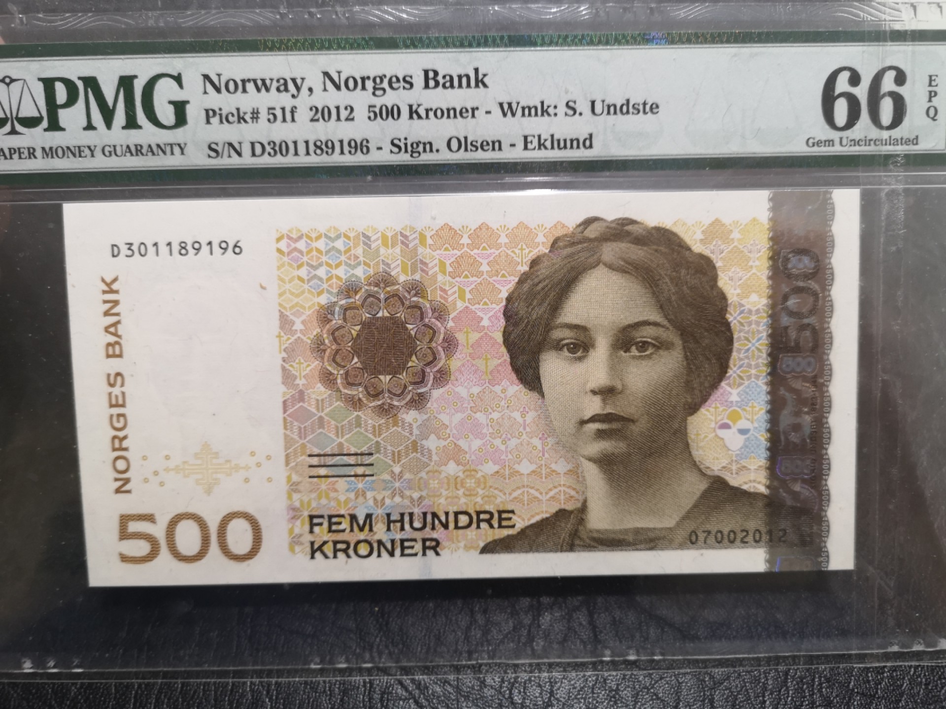 《外钞收藏家》第一百七十五期拍卖 2012年挪威500克朗 PMG66 无47