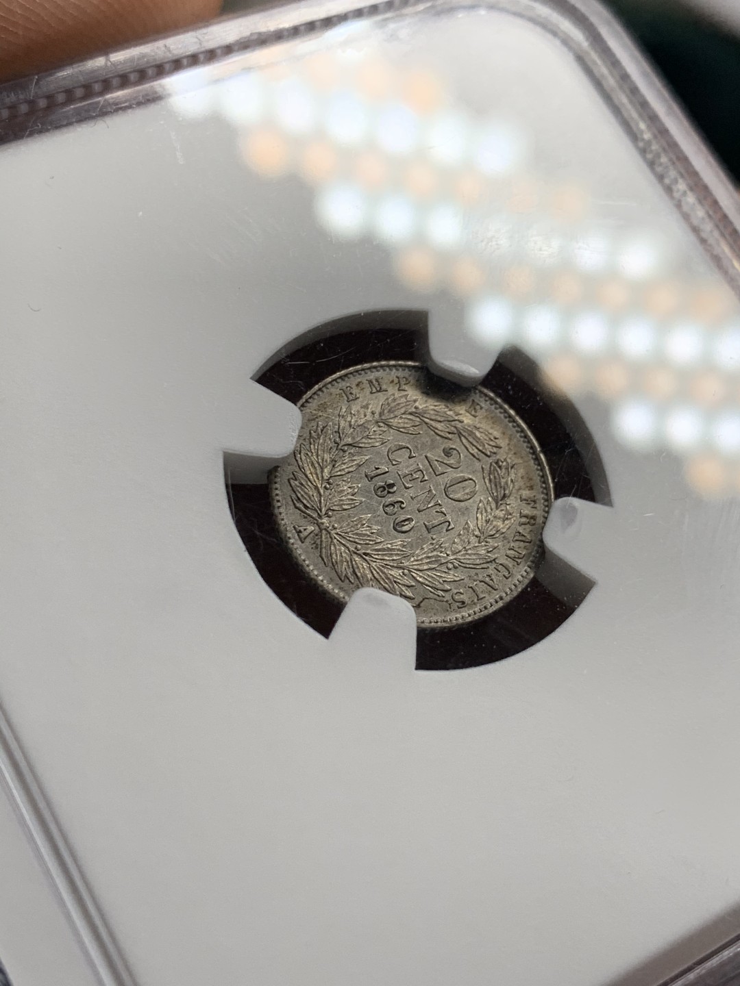 《竞宝斋》第49场-本周日，周一2场连拍（全场不限金额包邮） Ngc-Unc 法国 1860A 拿破仑三世 20c 好品 