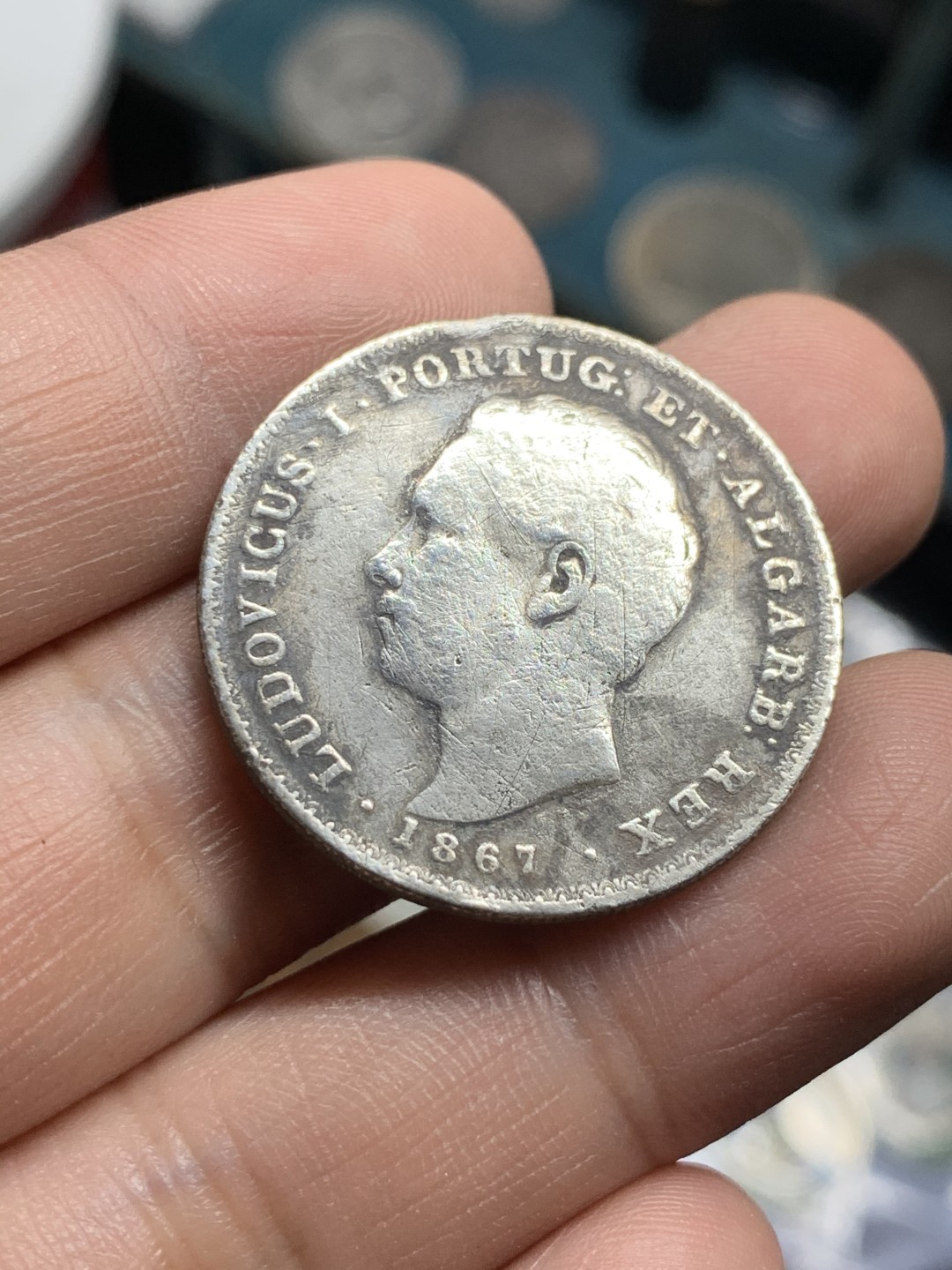 《竞宝斋》第49场-本周日，周一2场连拍（全场不限金额包邮） 1867年葡萄牙路德路易斯一世500瑞斯银币 品如图