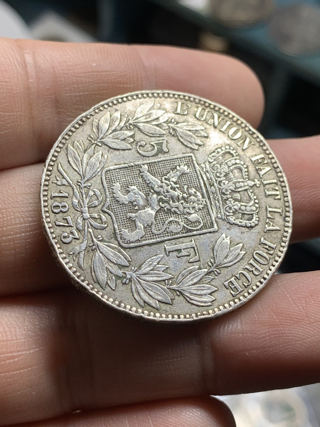 《竞宝斋》第49场-本周日，周一2场连拍（全场不限金额包邮） 1873年比利时利奥波德二世5法郎大银币