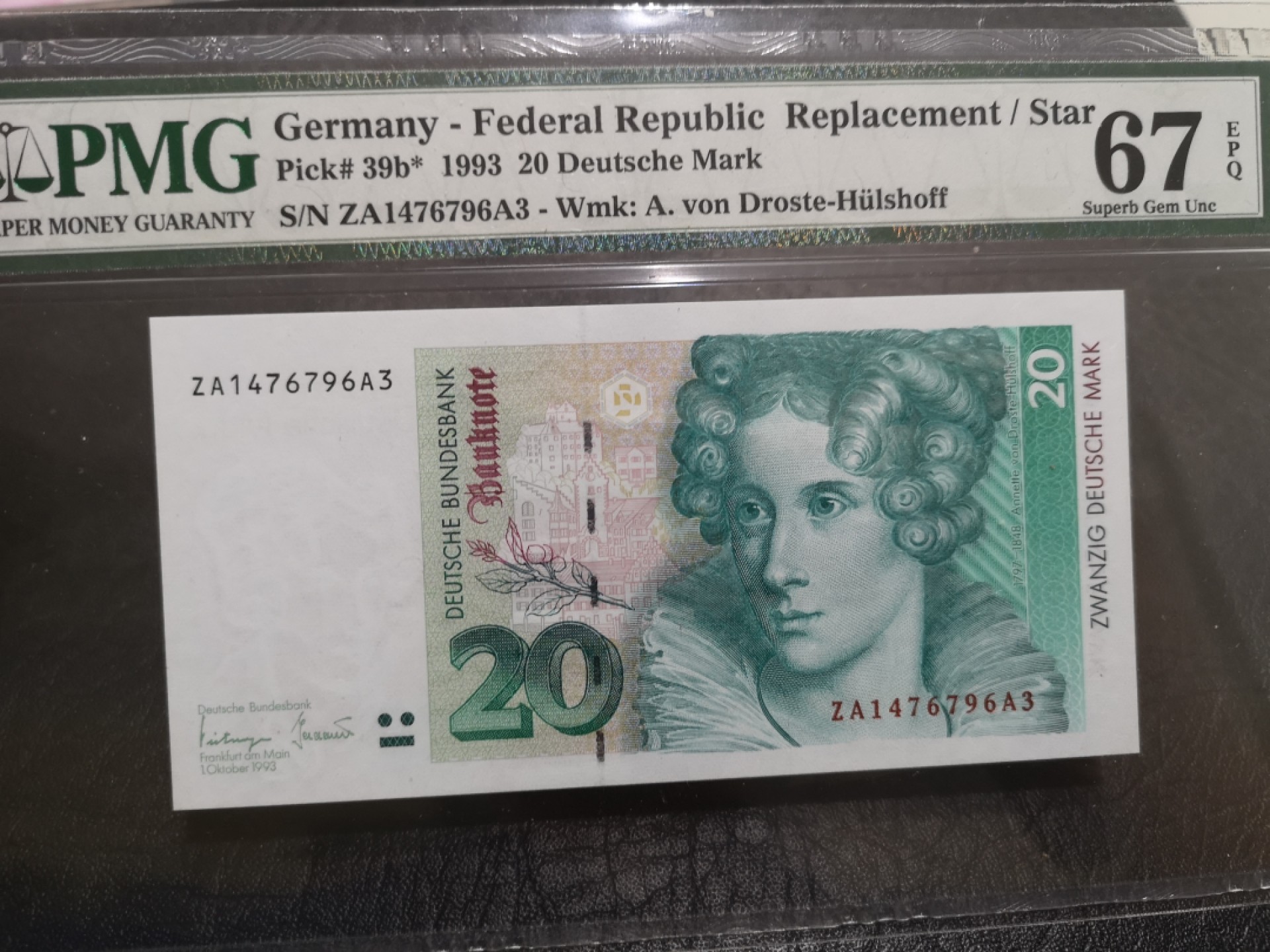 《外钞收藏家》第一百七十五期拍卖 1993年德国末版20马克 PMG67 补号