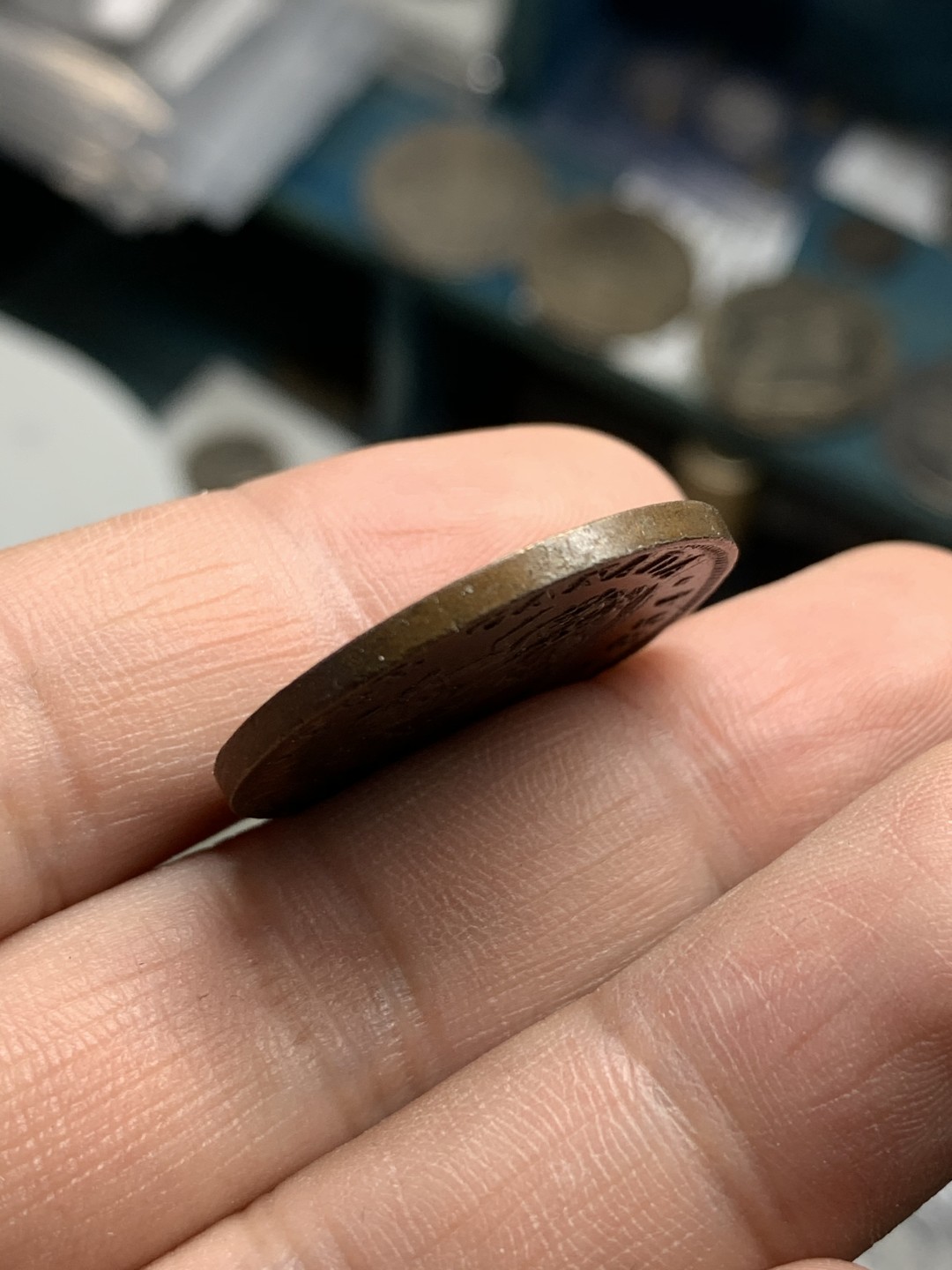 《竞宝斋》第49场-本周日，周一2场连拍（全场不限金额包邮） 上加拿大1854年马剑半便士代用铜币一枚