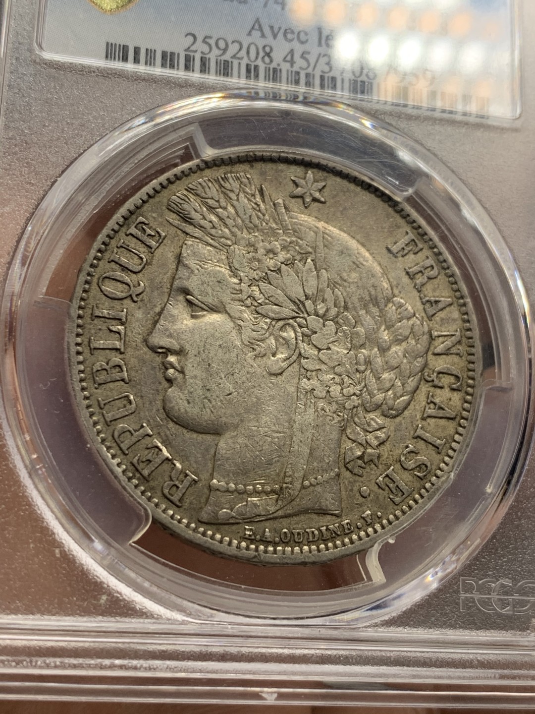《竞宝斋》第49场-本周日，周一2场连拍（全场不限金额包邮） PCGS XF45 法国 1870年 谷物女神 5法郎银币 原味状态 1870相对早期的少许多 喜欢不要错过