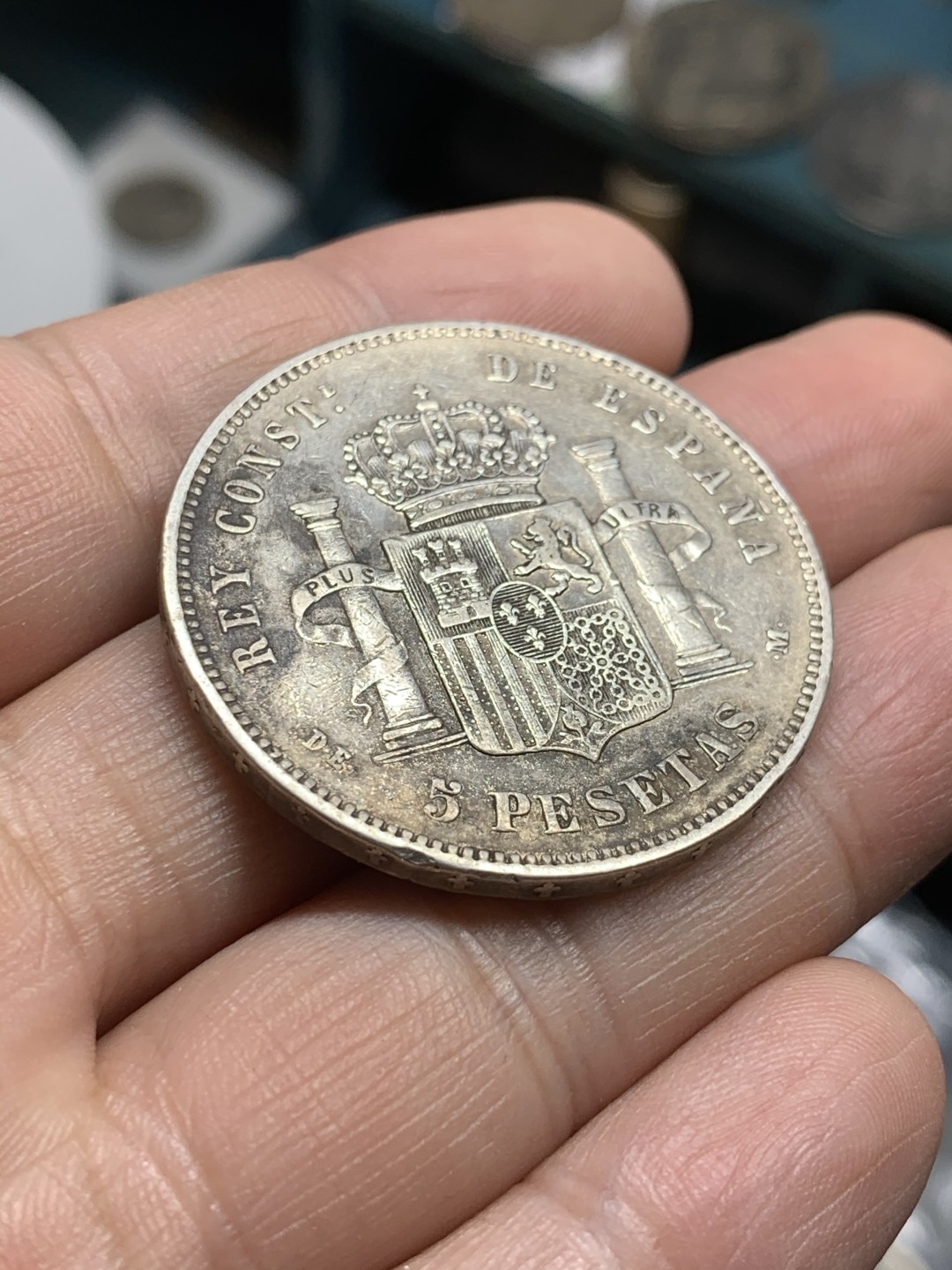 《竞宝斋》第49场-本周日，周一2场连拍（全场不限金额包邮） 1878年西班牙阿方索十二世5比塞塔大银币