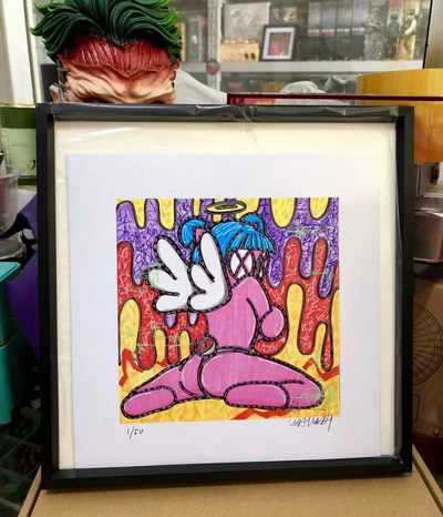 零元拍：歪歪亲笔签名 OWSON系列限量插画复制画《天使》，尺寸约22/22厘米，拍品不含镜框 - 零元拍：歪歪亲笔签名 OWSON系列限量插画复制画《天使》，尺寸约22/22厘米，拍品不含镜框