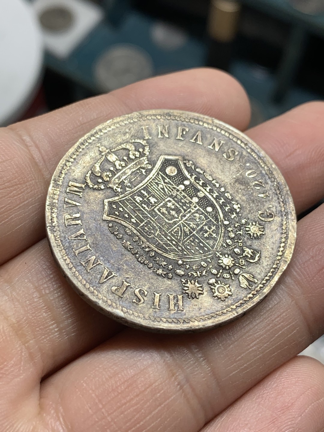 《竞宝斋》第49场-本周日，周一2场连拍（全场不限金额包邮） 1818年意大利两西西里王国波旁王朝费迪南多一世120G原味  大银币