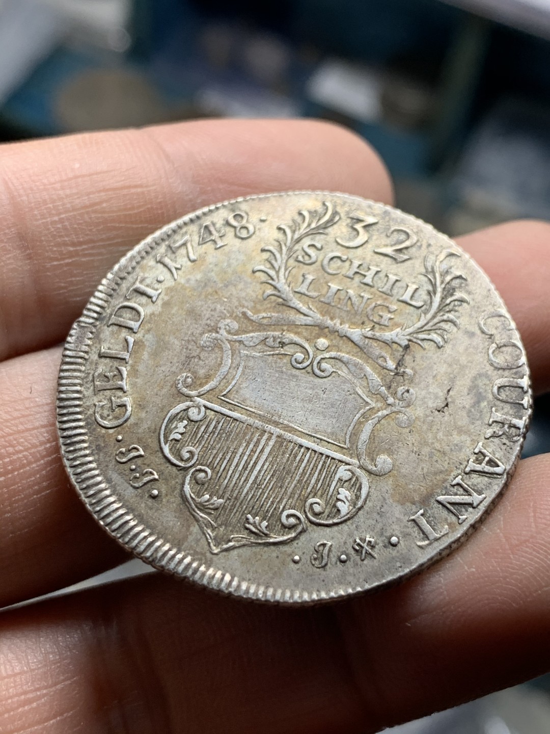 《竞宝斋》第49场-本周日，周一2场连拍（全场不限金额包邮） 德国 1748年 吕贝克 自由市 32先令 大银币 原味包浆 状态不错