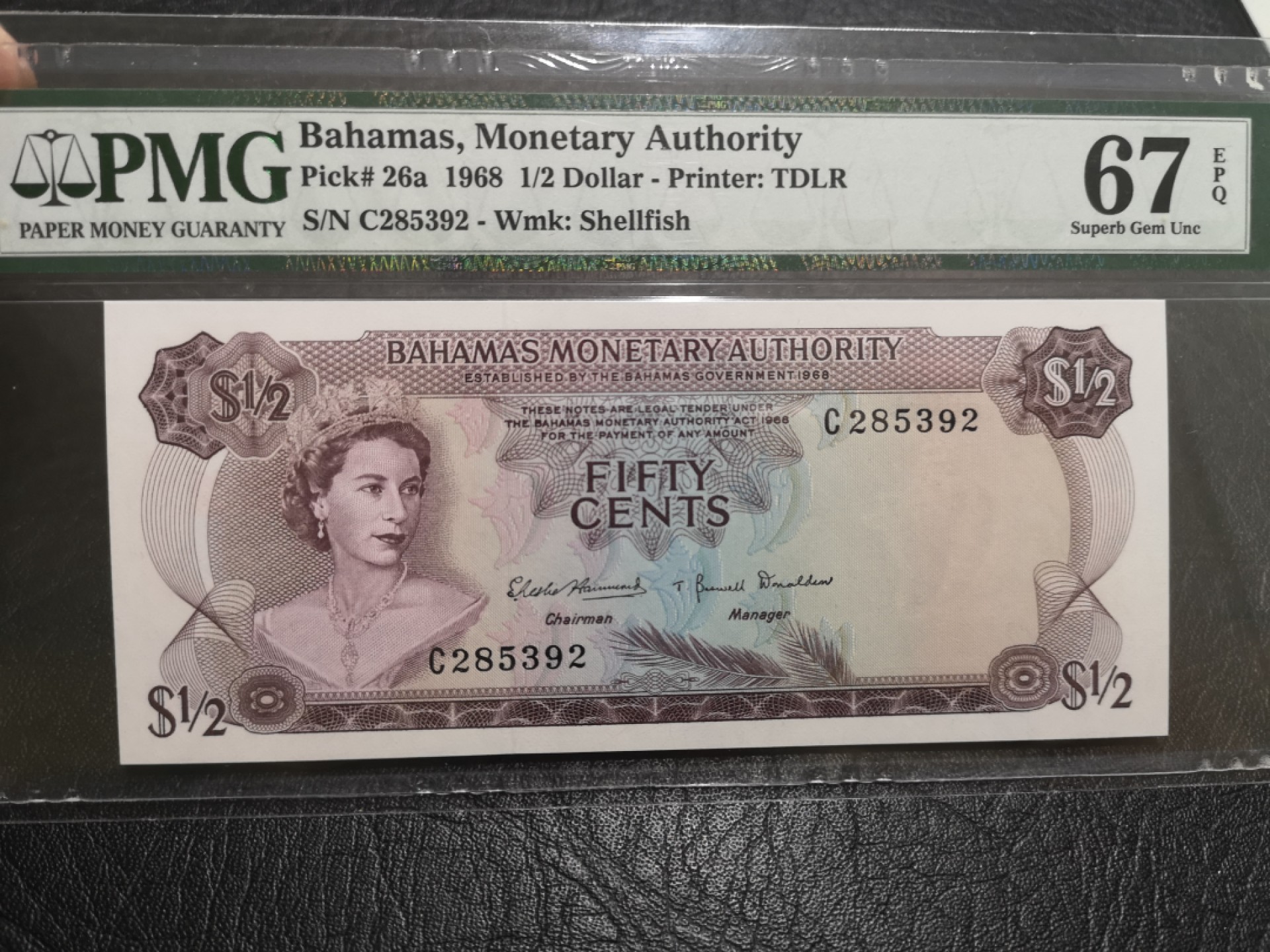 《外钞收藏家》第一百七十五期拍卖 1968年巴哈马1/2刀 PMG67 无47