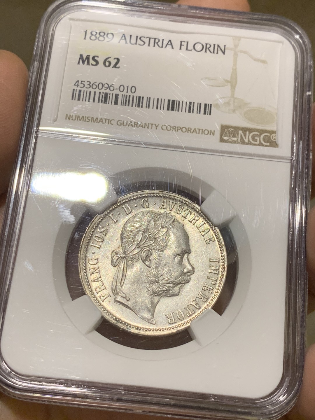 《竞宝斋》第49场-本周日，周一2场连拍（全场不限金额包邮） NGC-MS62 奥匈帝国-1889-弗朗茨一世-弗洛林