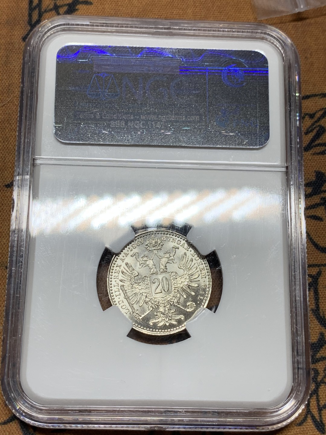 《竞宝斋》第49场-本周日，周一2场连拍（全场不限金额包邮） NGC-MS65 奥匈帝国-1869-弗朗茨一世-20克洛泽