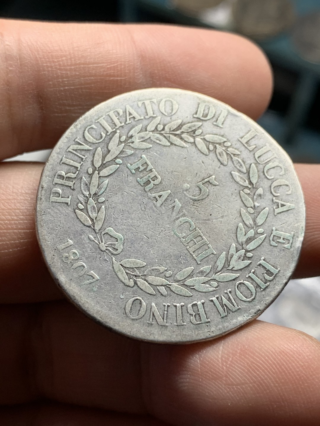 《竞宝斋》第49场-本周日，周一2场连拍（全场不限金额包邮） 意大利 卢卡 1807年 埃莉萨波拿巴 5法郎 大银币 少见品种