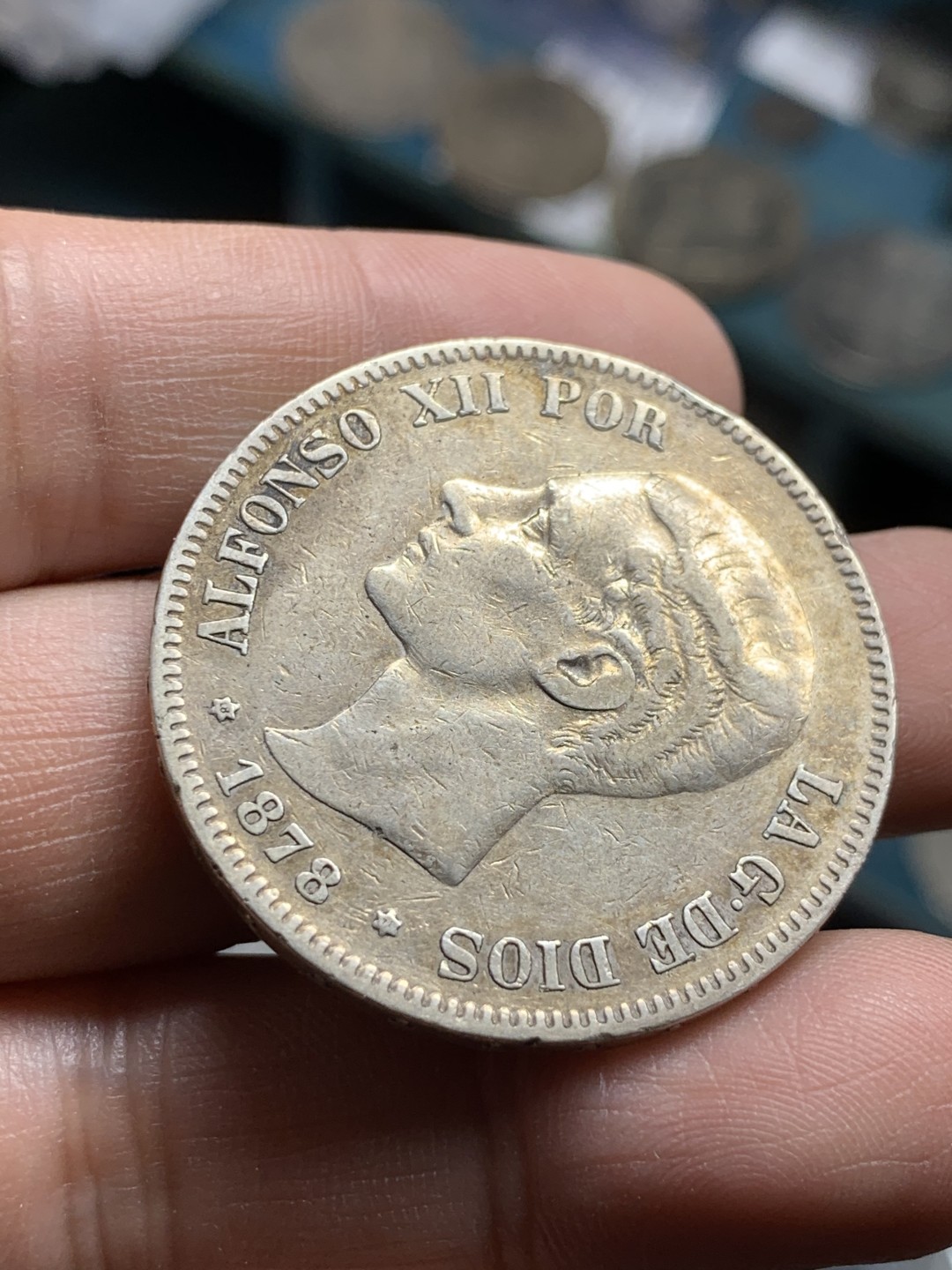 《竞宝斋》第49场-本周日，周一2场连拍（全场不限金额包邮） 1878年西班牙阿方索十二世5比塞塔大银币