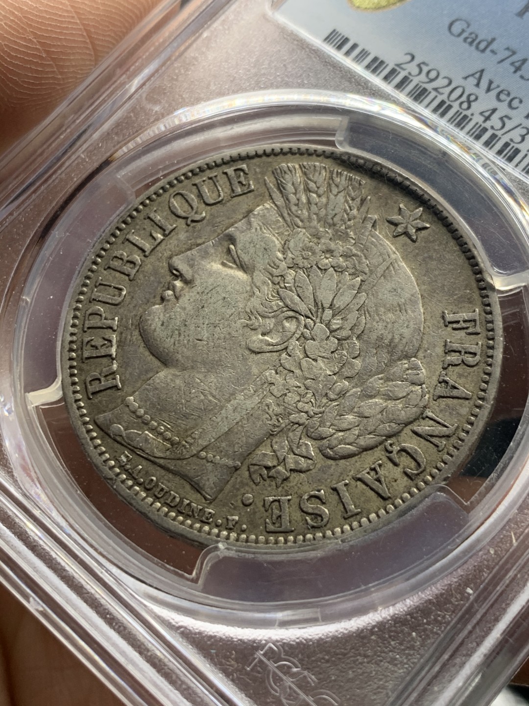 《竞宝斋》第49场-本周日，周一2场连拍（全场不限金额包邮） PCGS XF45 法国 1870年 谷物女神 5法郎银币 原味状态 1870相对早期的少许多 喜欢不要错过