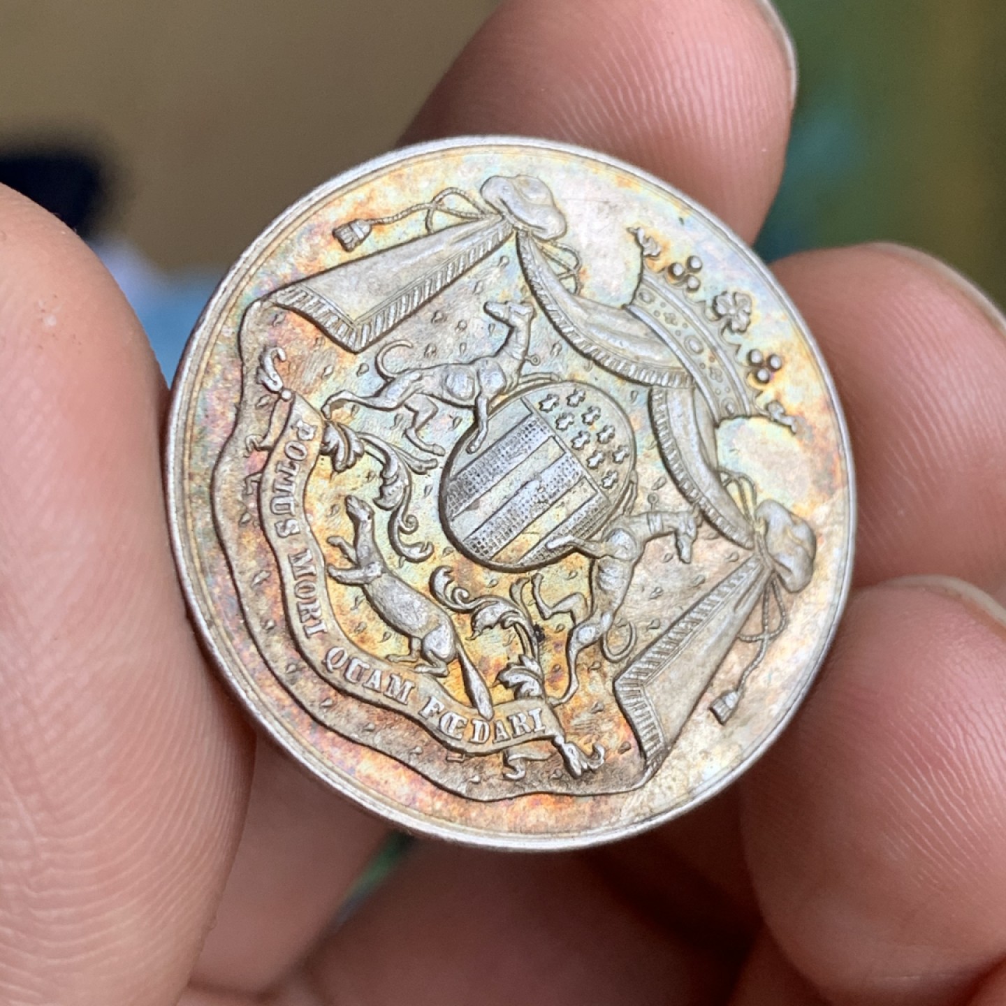 《竞宝斋》第49场-本周日，周一2场连拍（全场不限金额包邮） 五彩包浆 工艺精美 法国 1890-1900年 雷恩储蓄银行 27.8mm 9.9克 圆形银质代币 丰饶角边铭+银标