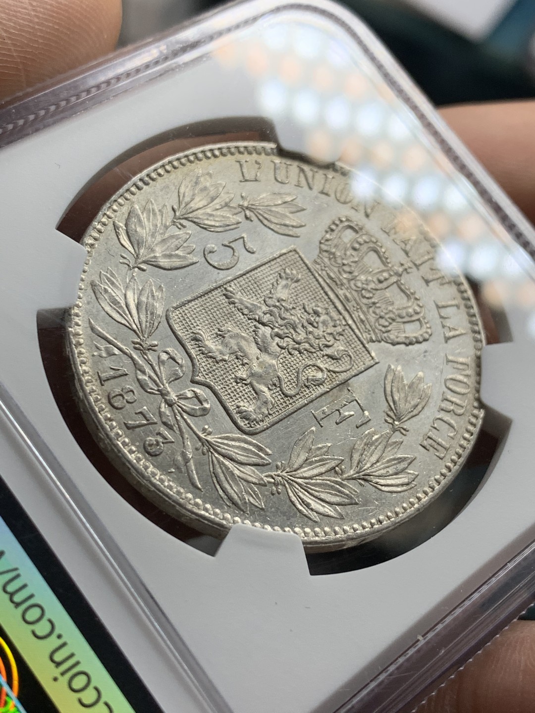 《竞宝斋》第49场-本周日，周一2场连拍（全场不限金额包邮） NGC-比利时-1873-利奥波德二世-5法郎-AU58