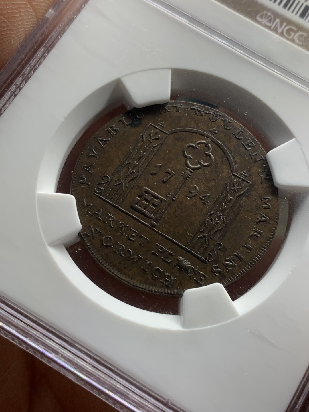 《竞宝斋》第49场-本周日，周一2场连拍（全场不限金额包邮） NGC MS63BB 1794年英国诺福克郡 半便士token 代币