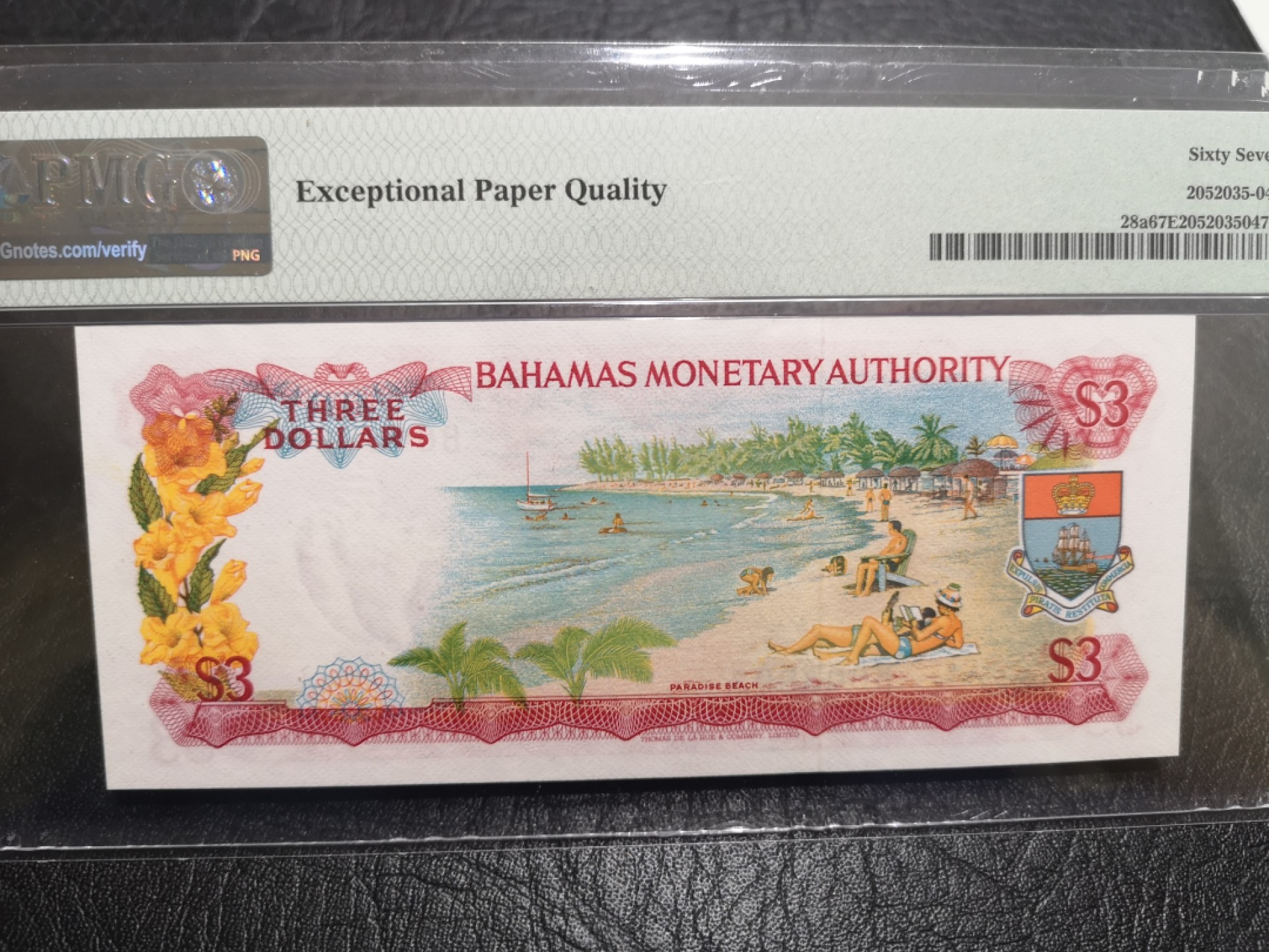 《外钞收藏家》第一百七十五期拍卖 1968年巴哈马3刀 PMG67 无47