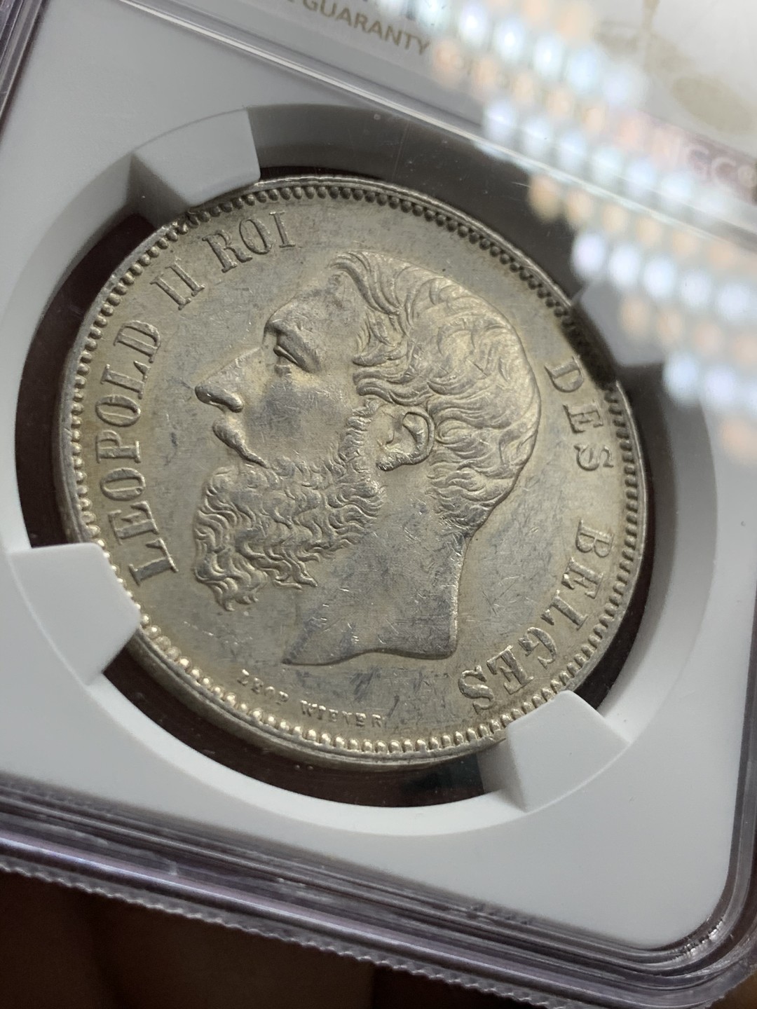 《竞宝斋》第49场-本周日，周一2场连拍（全场不限金额包邮） NGC-比利时-1873-利奥波德二世-5法郎-AU58