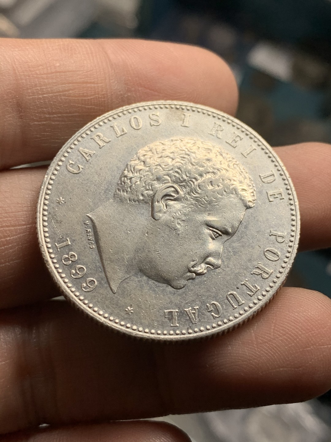 《竞宝斋》第49场-本周日，周一2场连拍（全场不限金额包邮） 葡萄牙 1899年 1000瑞斯 大银币 24.8克 主币  头发还非常的清晰