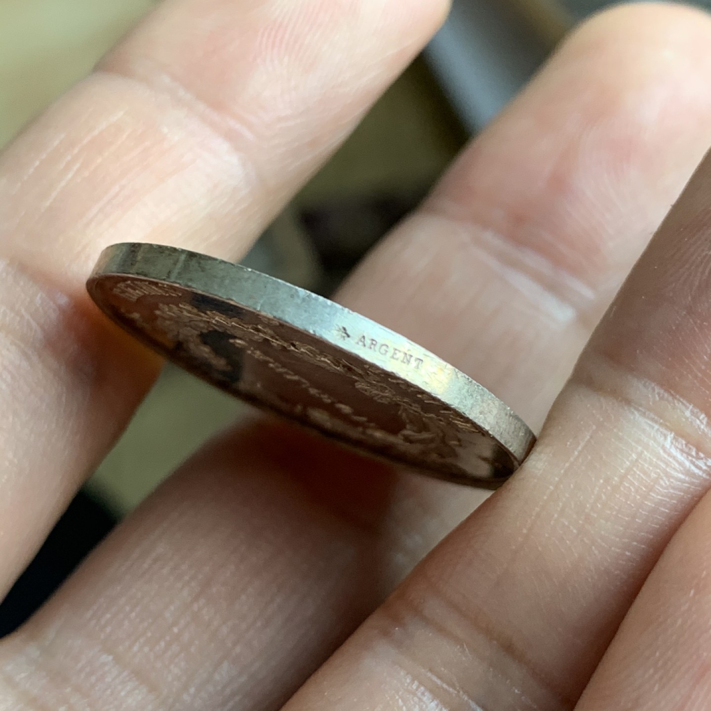 《竞宝斋》第49场-本周日，周一2场连拍（全场不限金额包邮） 淡彩包浆 法国1824 兰斯区公证人 圆形银质代币 30.3直径 11.5克 蜜蜂边铭 银标 细节非常的好