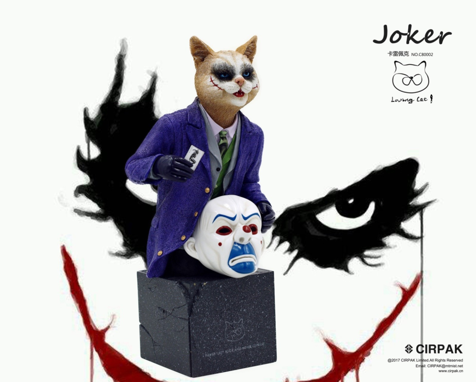 零元拍：CIRPAK ：12寸 面具小丑JOKER 猫半身雕像，全新未拆。