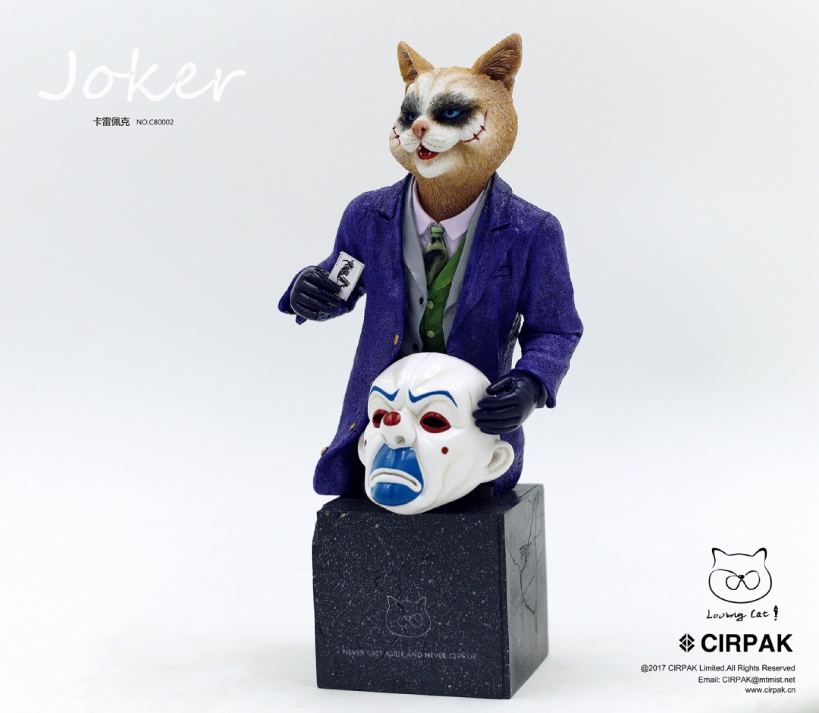 零元拍：CIRPAK ：12寸 面具小丑JOKER 猫半身雕像，全新未拆。