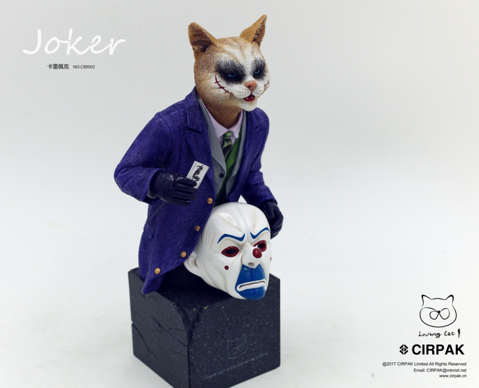 零元拍：CIRPAK ：12寸 面具小丑JOKER 猫半身雕像，全新未拆。